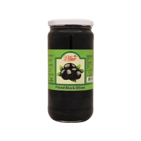 VILLAGE PITTED BLACK OLIVES 320G